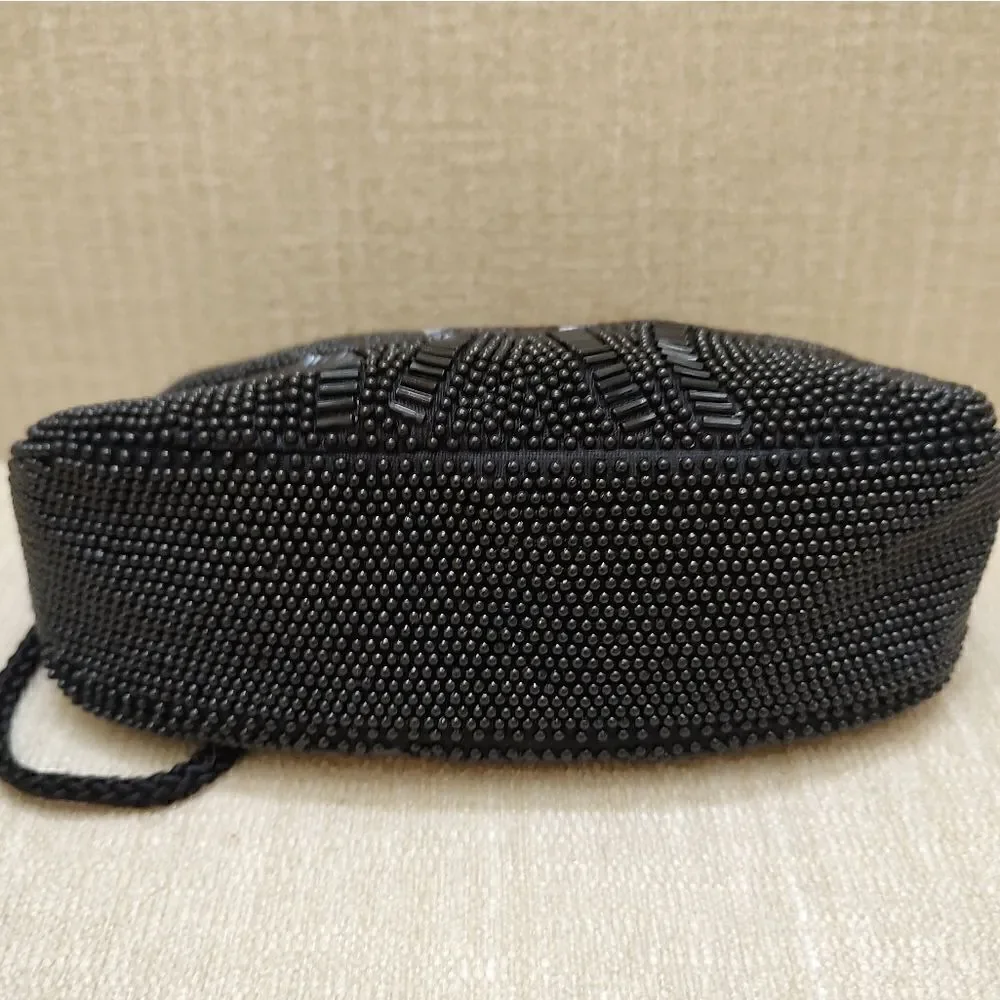 Scalloped Black Beaded Evening Shoulder Bag Formal Special Occasion